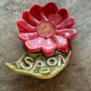 Vintage Red and Green Ceramic Spoon Rest